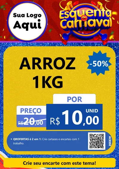 Modelo de Cartaz para Cartaz A4 Vertical com o tema Esquenta de Carnaval para Supermercado
