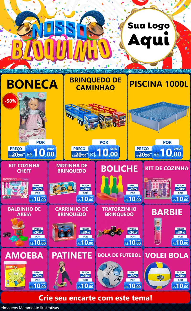 Modelo de Encarte para Encarte Grande com o tema Nosso Bloquinho para Brinquedos