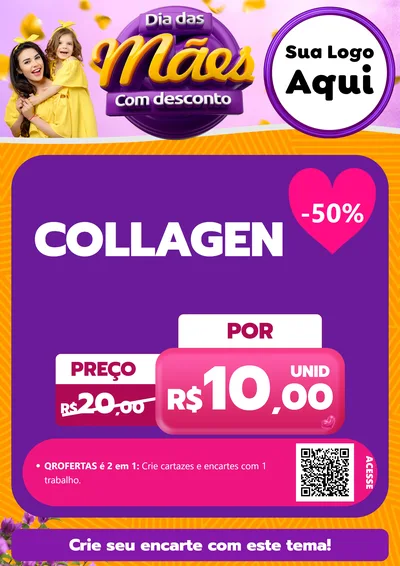 Modelo de Cartaz para Cartaz A4 Vertical com o tema Dia das Mães com Desconto para Suplementos alimentares