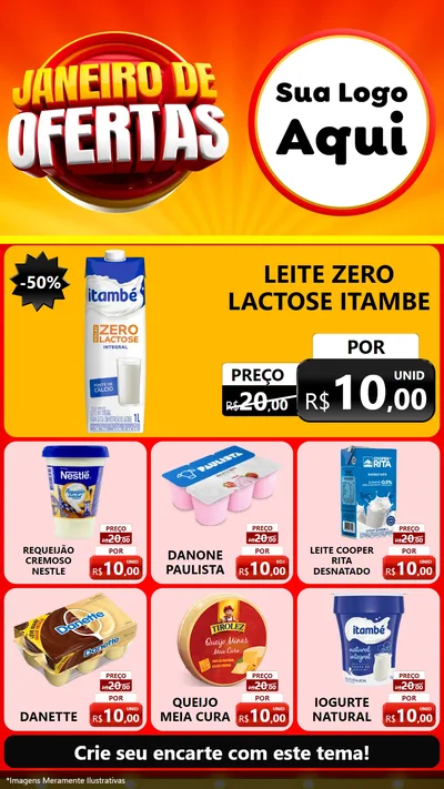 Modelo de Rede Social para Stories com o tema Janeiro de Ofertas para Frios e Laticínios