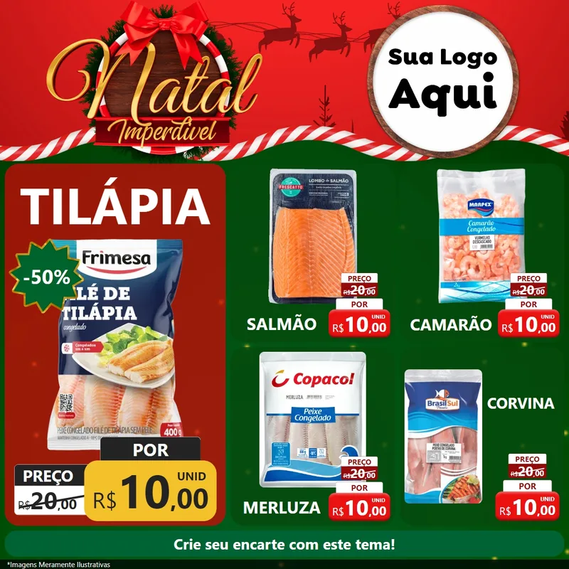 Modelo de Rede Social para Feed Facebook com o tema Natal Imperdível para Peixaria