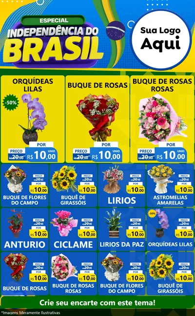 Modelo de Encarte para Encarte Grande com o tema Especial Independência do Brasil para Floricultura e jardim