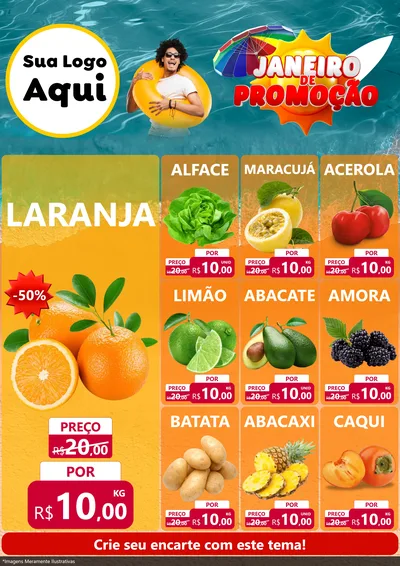 Modelo de Encarte para Encarte A4 Vertical com o tema Janeiro de Promoção para Hortifrúti