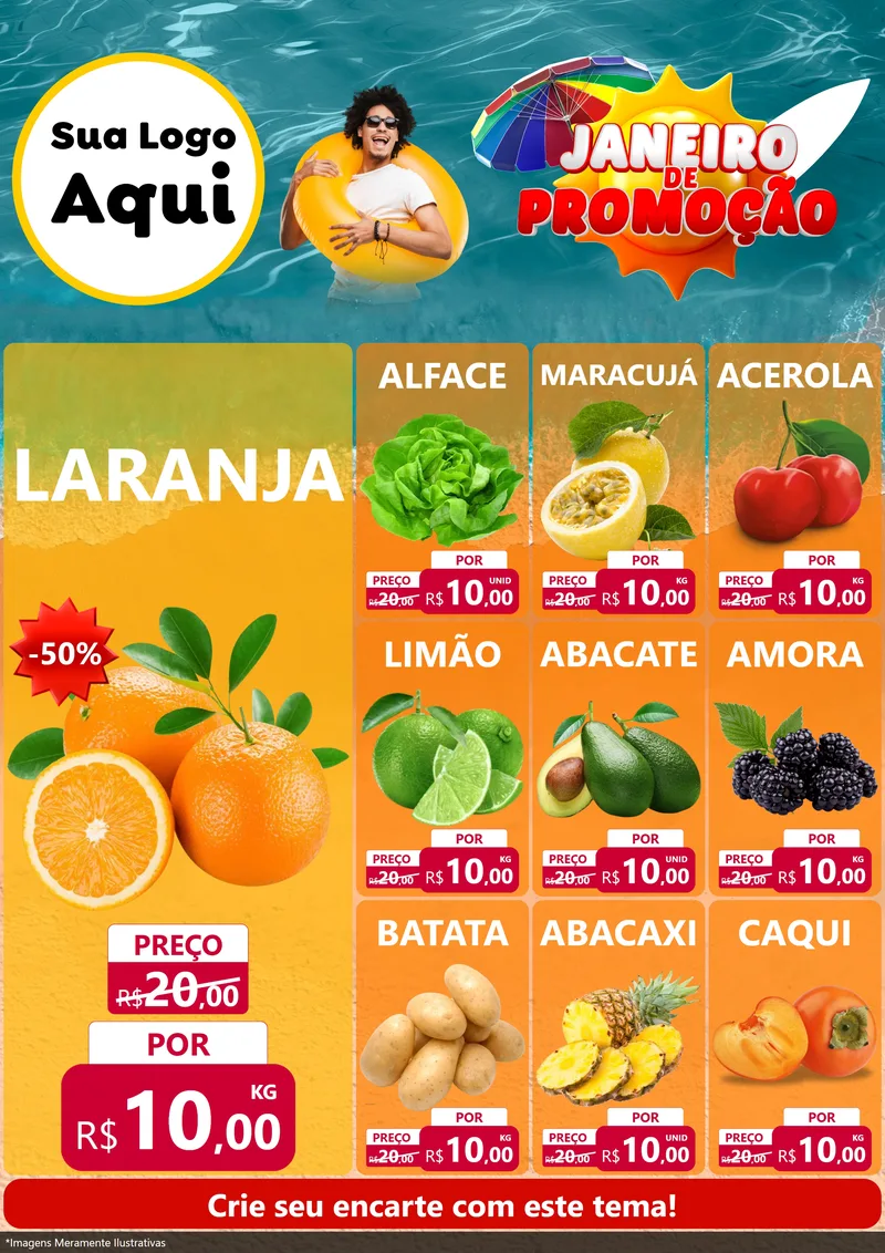 Modelo de Encarte para Encarte A4 Vertical com o tema Janeiro de Promoção para Hortifrúti