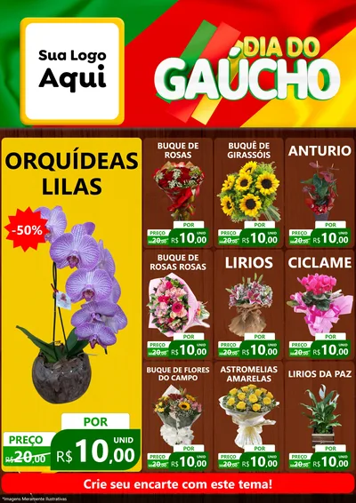 Modelo de Encarte para Encarte A4 Vertical com o tema Dia do Gaúcho para Floricultura e jardim