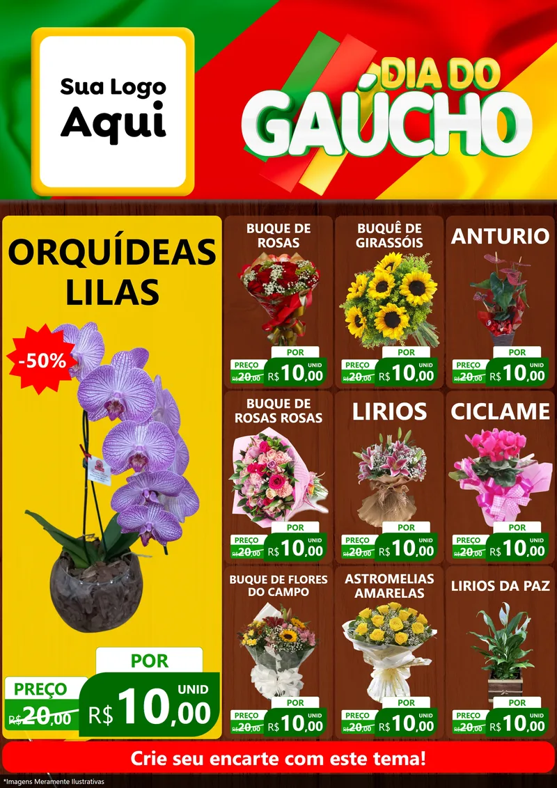 Modelo de Encarte para Encarte A4 Vertical com o tema Dia do Gaúcho para Floricultura e jardim