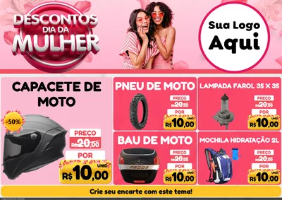 Modelo de Encarte para Encarte A4 Horizontal com o tema Descontos Dia da Mulher para Moto peças