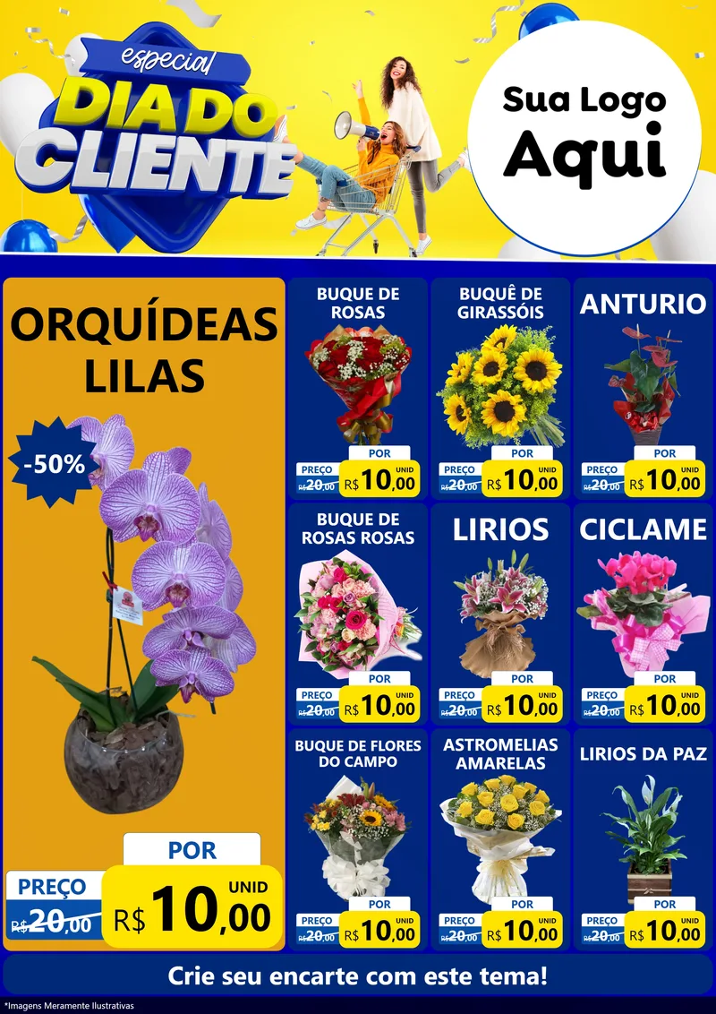 Modelo de Encarte para Encarte A4 Vertical com o tema Especial Dia do Cliente para Floricultura e jardim