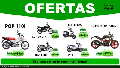 Modelo de TV para TV Horizontal com o tema Ofertas Verde Cartaz para Concessionaria de Motos
