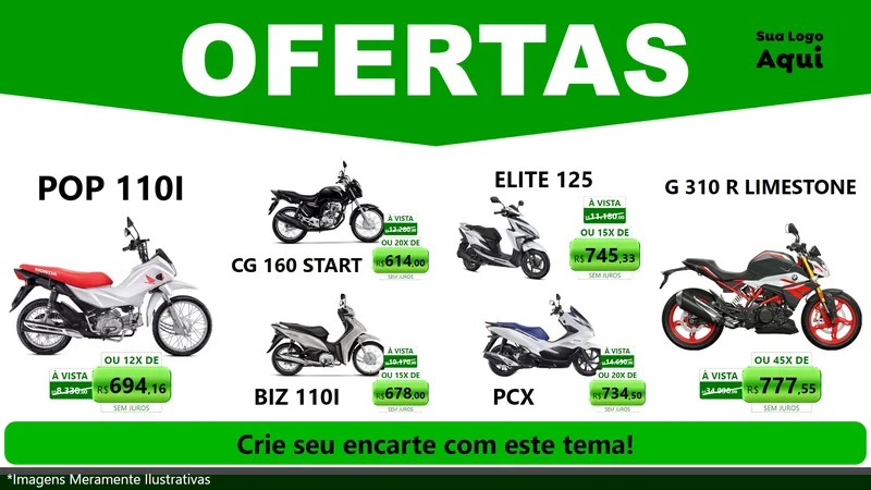 Modelo de TV para TV Horizontal com o tema Ofertas Verde Cartaz para Concessionaria de Motos