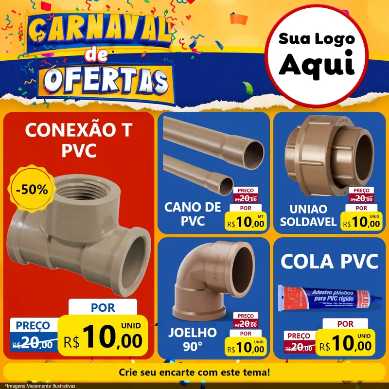 Modelo de Rede Social para Feed Facebook com o tema Carnaval de Ofertas para Tubos e conexões