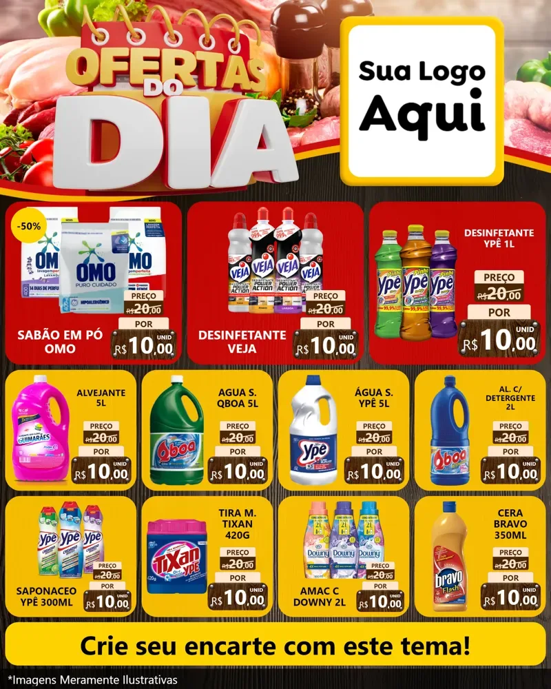 Modelo de Rede Social para Feed Instagram com o tema Ofertas do Dia para Produtos de Limpeza