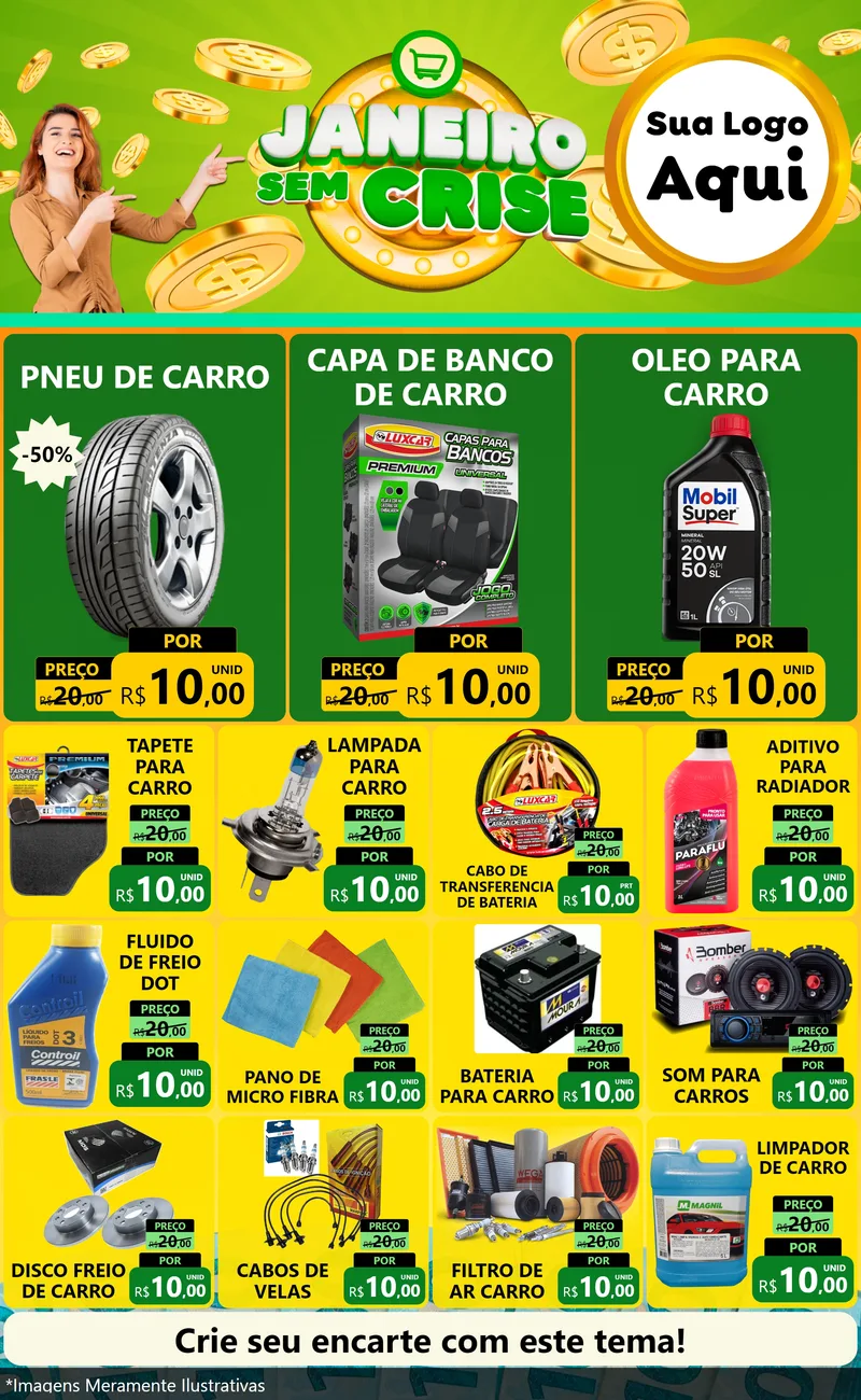 Modelo de Encarte para Encarte Grande com o tema Janeiro Sem Crise para Auto peças