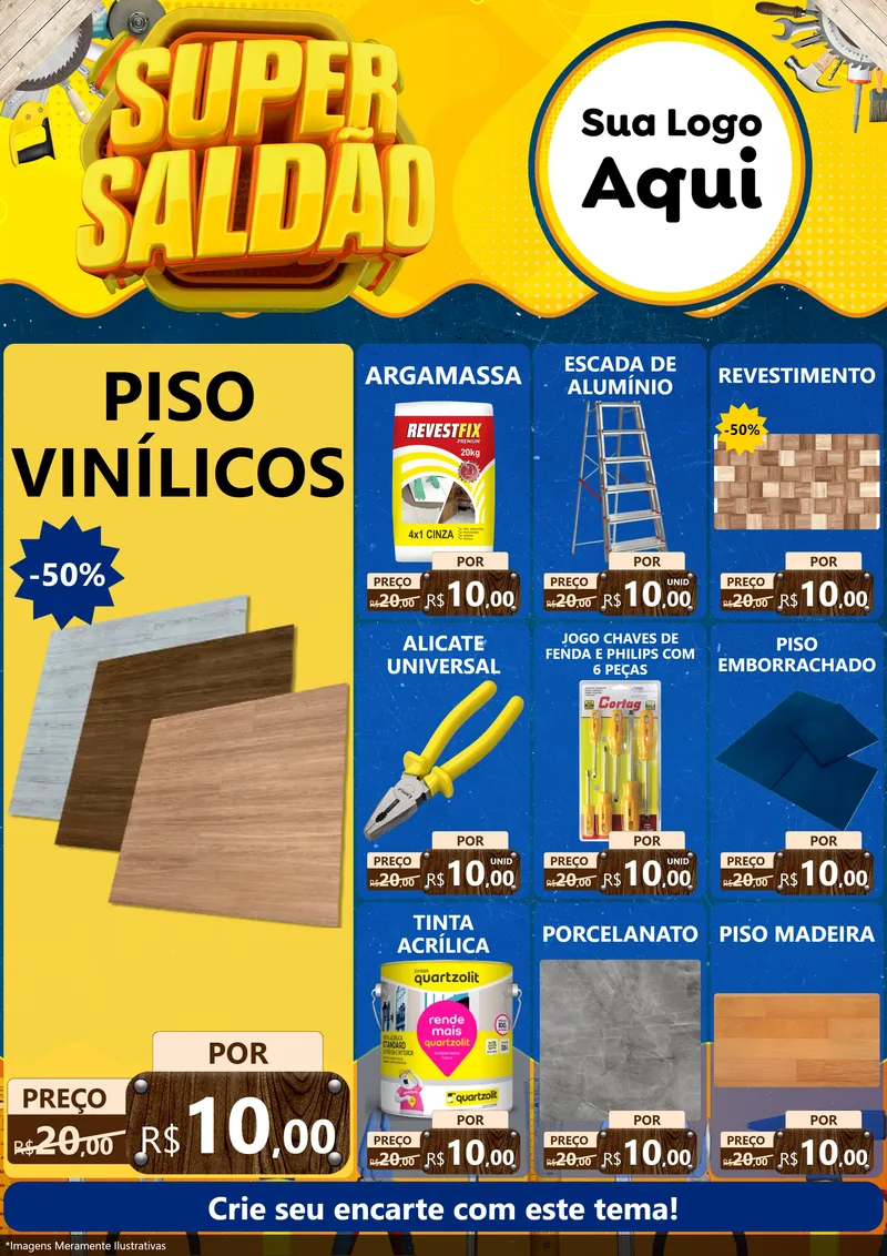 Modelo de Encarte para Encarte A4 Vertical com o tema Super Saldão para Material para Construção
