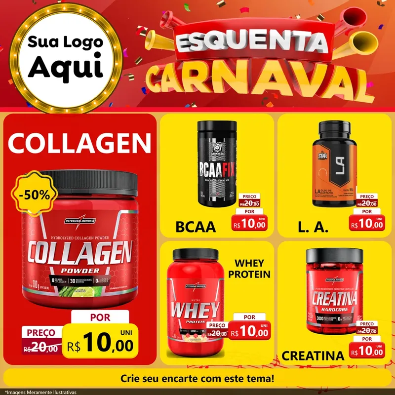 Modelo de Rede Social para Feed Facebook com o tema Esquenta Carnaval para Suplementos alimentares