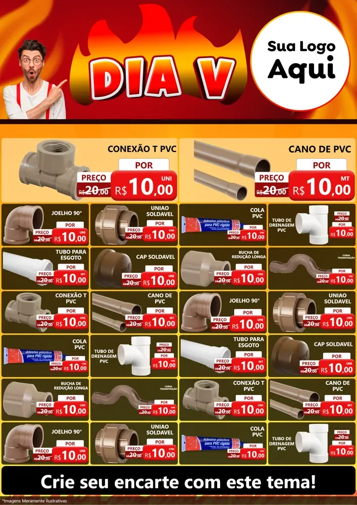 Modelo de Encarte para Encarte A4 Vertical com o tema Dia V para Tubos e conexões