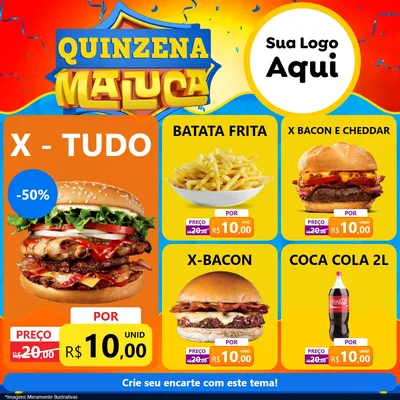 Modelo de Rede Social para Feed Facebook com o tema Quinzena Maluca para Hamburgueria