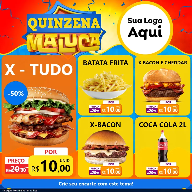 Modelo de Rede Social para Feed Facebook com o tema Quinzena Maluca para Hamburgueria