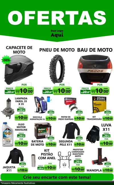 Modelo de Encarte para Encarte Grande com o tema Ofertas Verde Cartaz para Moto peças