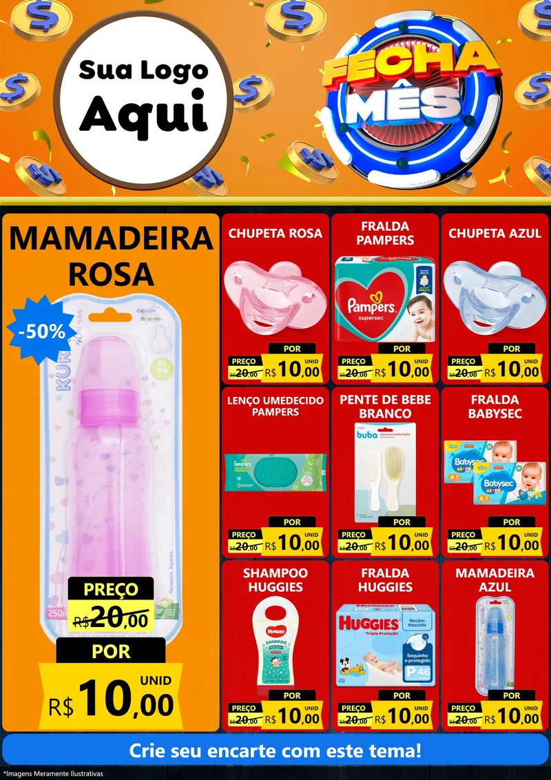 Modelo de Encarte para Encarte A4 Vertical com o tema Fecha Mês para Bebês