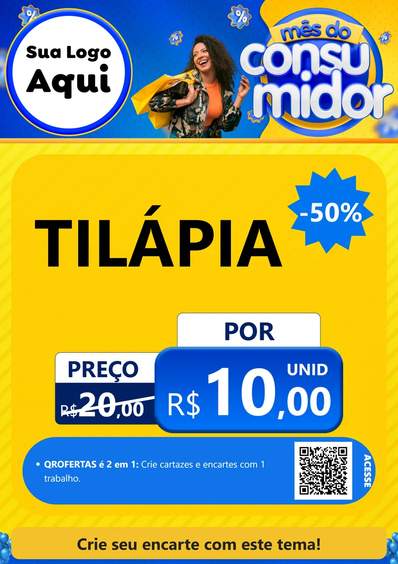 Modelo de Cartaz para Cartaz A4 Vertical com o tema Mês do Consumidor para Peixaria