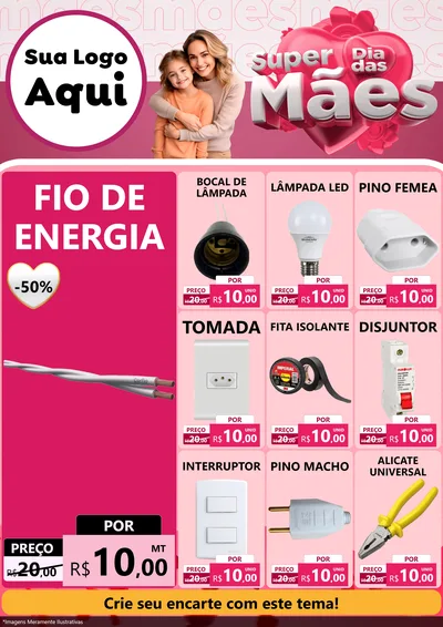 Modelo de Encarte para Encarte A4 Vertical com o tema Super Dia Das Mães para Materiais Elétricos