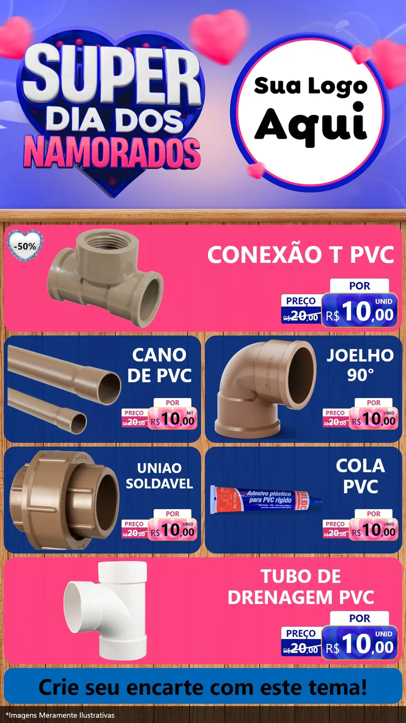 Modelo de TV para TV Vertical com o tema Super Dia dos Namorados para Tubos e conexões