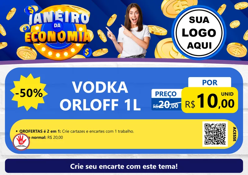 Modelo de Cartaz para Cartaz A4 Horizontal com o tema Janeiro da Economia para Distribuidora de bebidas