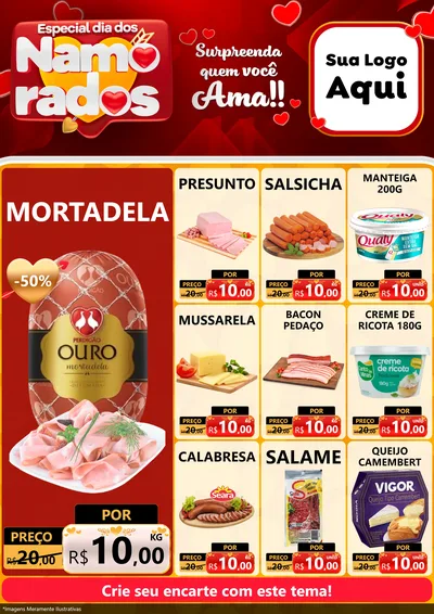Modelo de Encarte para Encarte A4 Vertical com o tema Especial Dia dos Namorados para Frios e Laticínios