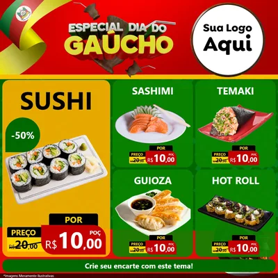 Modelo de Rede Social para Feed Facebook com o tema Especial Dia do Gaúcho para Comida japonesa