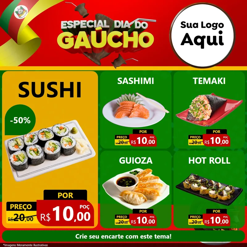 Modelo de Rede Social para Feed Facebook com o tema Especial Dia do Gaúcho para Comida japonesa