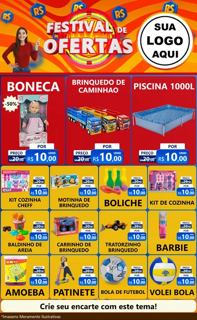 Modelo de Encarte para Encarte Grande com o tema Festival de Ofertas para Brinquedos
