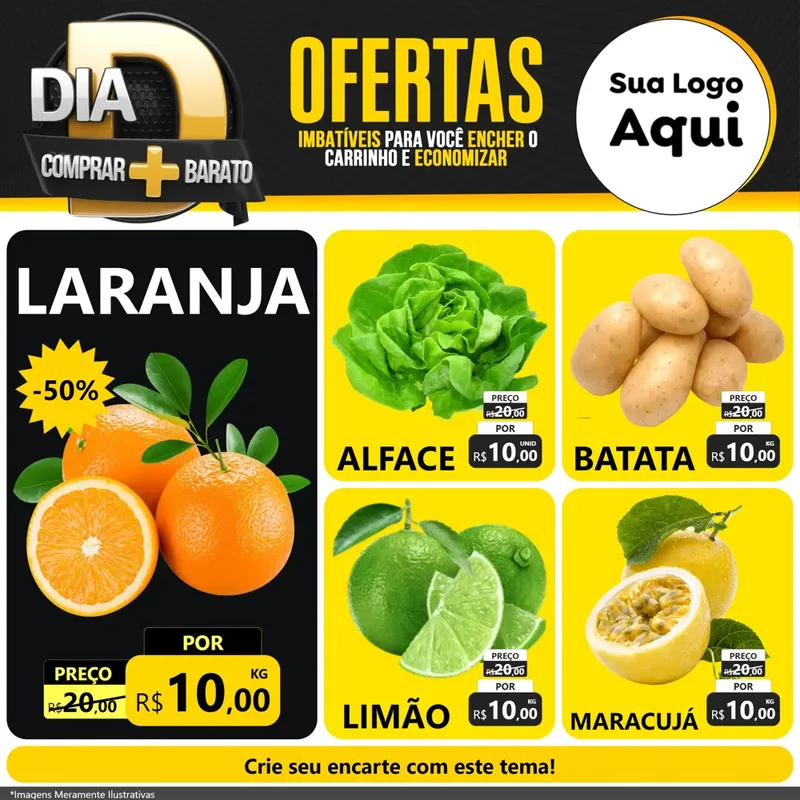Modelo de Rede Social para Feed Facebook com o tema Dia D Mais Economia para Hortifrúti