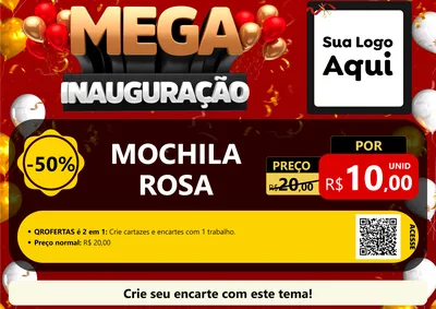 Modelo de Cartaz para Cartaz A4 Horizontal com o tema Mega Inauguração para Papelaria