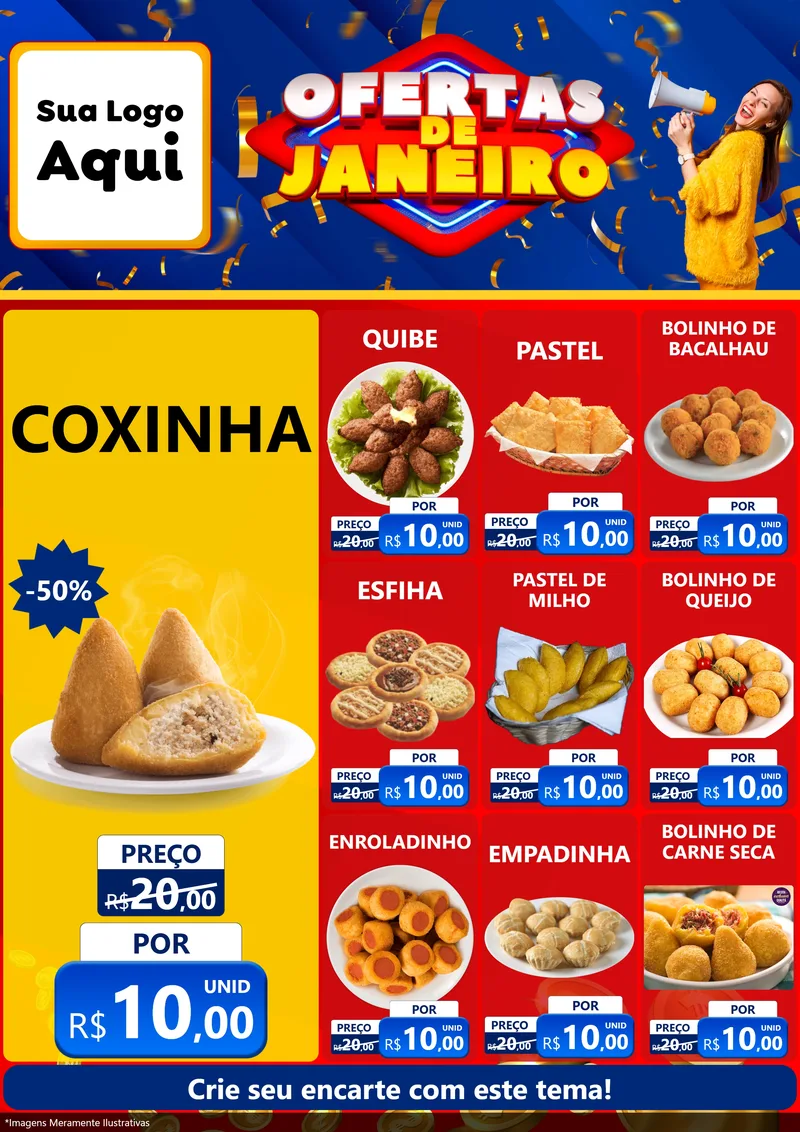 Modelo de Encarte para Encarte A4 Vertical com o tema Ofertas de Janeiro para Salgadaria