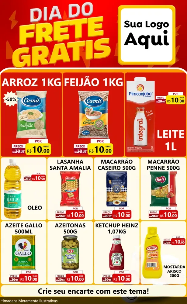 Modelo de Encarte para Encarte Grande com o tema Dia do Frete Grátis para Supermercado