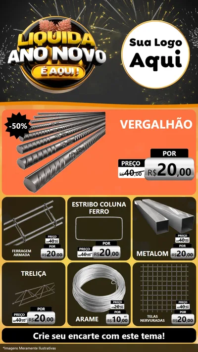 Modelo de Rede Social para Stories com o tema Liquida Ano Novo É Aqui! para Ferragens