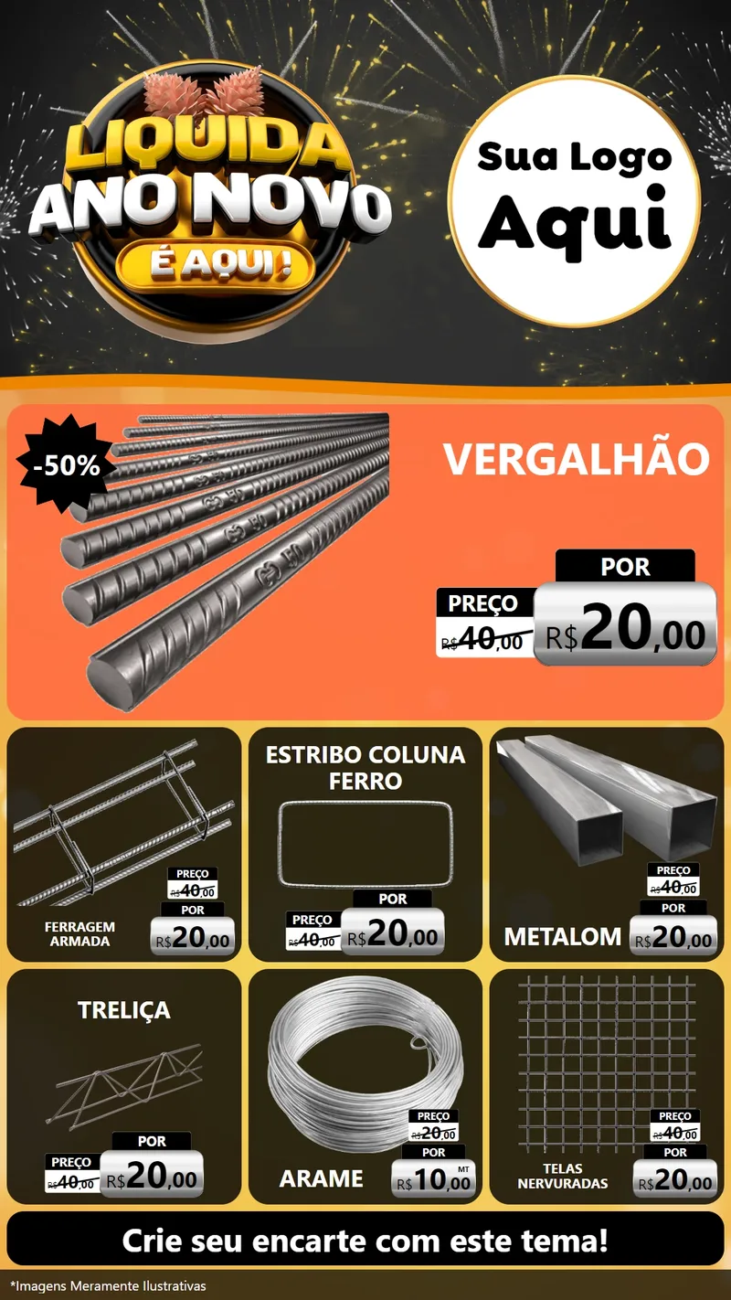 Modelo de Rede Social para Stories com o tema Liquida Ano Novo É Aqui! para Ferragens