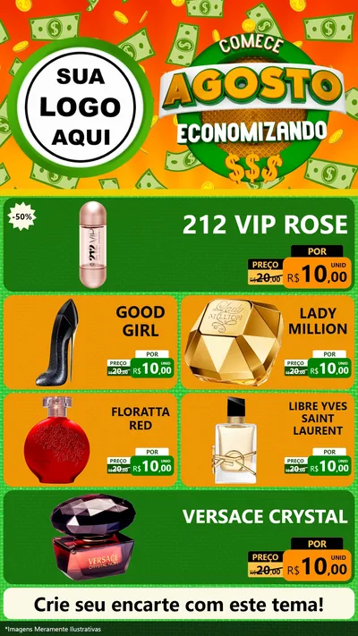 Modelo de TV para TV Vertical com o tema Comece Agosto Economizando para Perfumes
