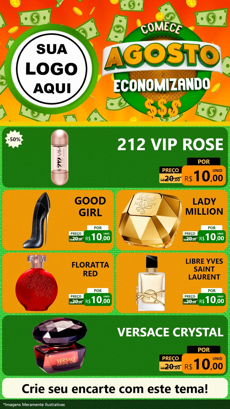 Modelo de TV para TV Vertical com o tema Comece Agosto Economizando para Perfumes