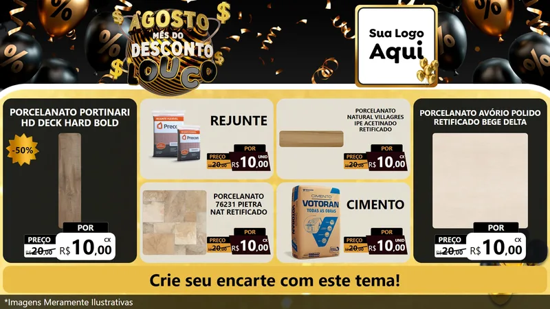 Modelo de TV para TV Horizontal com o tema Agosto Mês do Desconto Louco para Pisos e revestimentos
