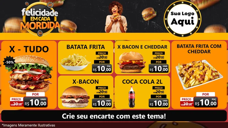 Modelo de TV para TV Horizontal com o tema Felicidade Em Cada Mordida para Hamburgueria