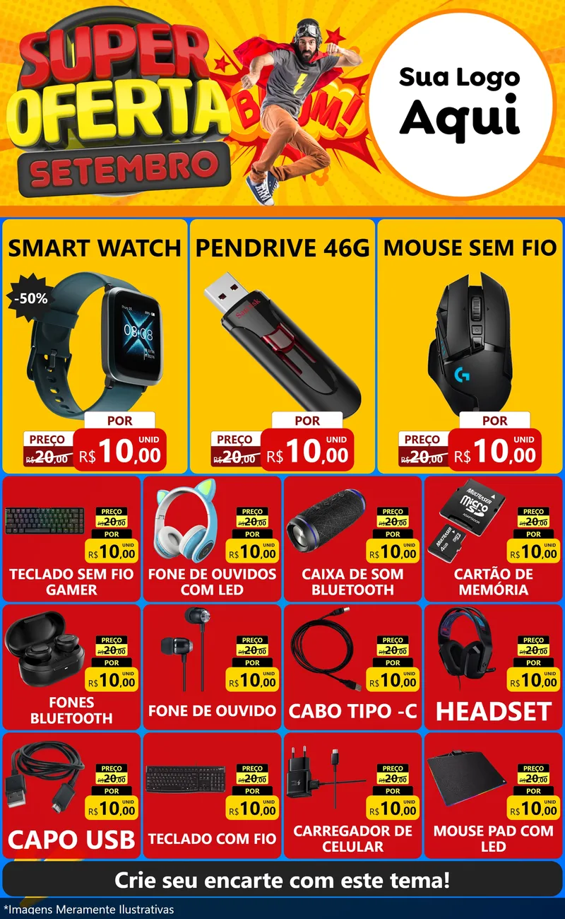 Modelo de Encarte para Encarte Grande com o tema Super Oferta Setembro para Informática