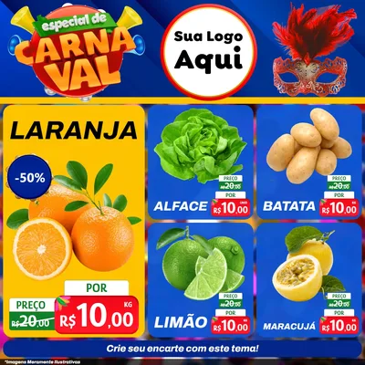 Modelo de Rede Social para Feed Facebook com o tema Especial de Carnaval para Hortifrúti