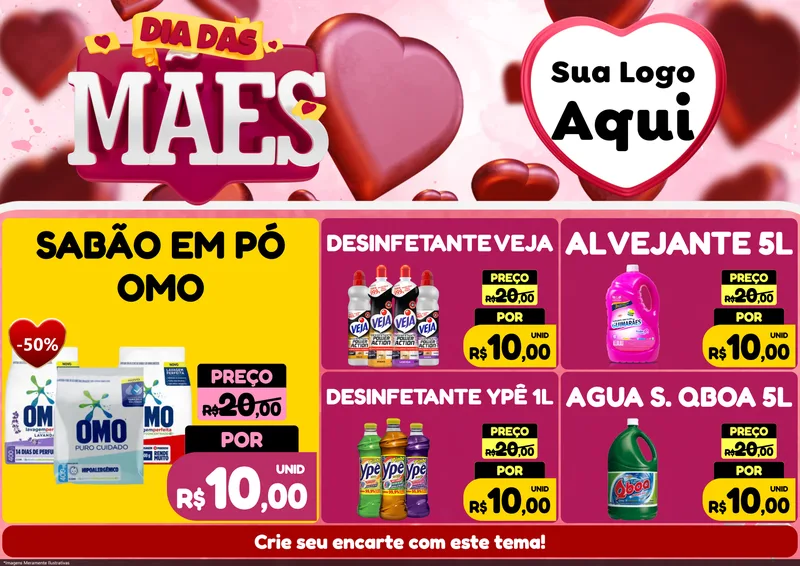 Modelo de Encarte para Encarte A4 Horizontal com o tema Dia Das Mães para Produtos de Limpeza