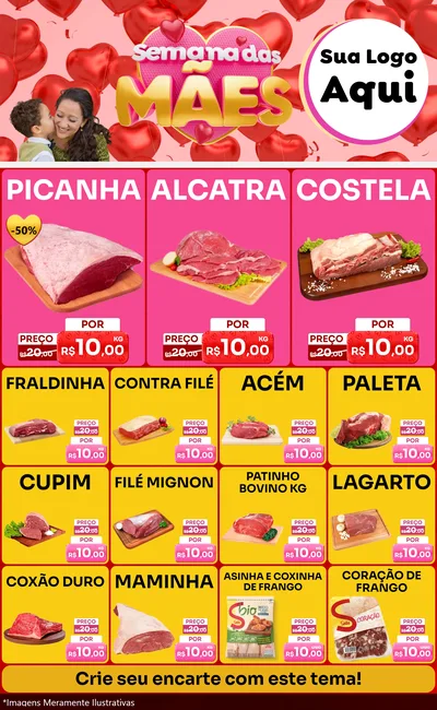 Modelo de Encarte para Encarte Grande com o tema Semana Das Mães para Açougue