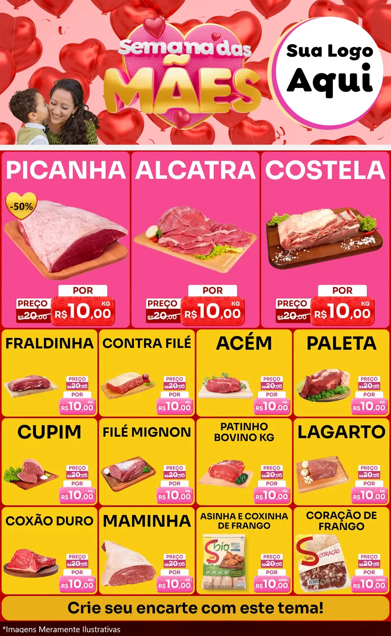 Modelo de Encarte para Encarte Grande com o tema Semana Das Mães para Açougue