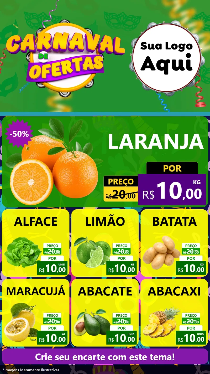 Modelo de Rede Social para Stories com o tema Carnaval de Ofertas para Hortifrúti