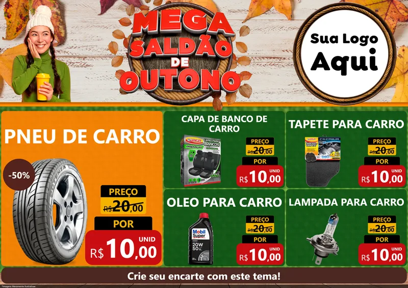 Modelo de Encarte para Encarte A4 Horizontal com o tema Mega Saldão de Outono para Auto peças