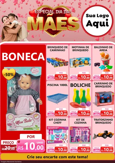 Modelo de Encarte para Encarte A4 Vertical com o tema Especial Dia Das Mães para Brinquedos